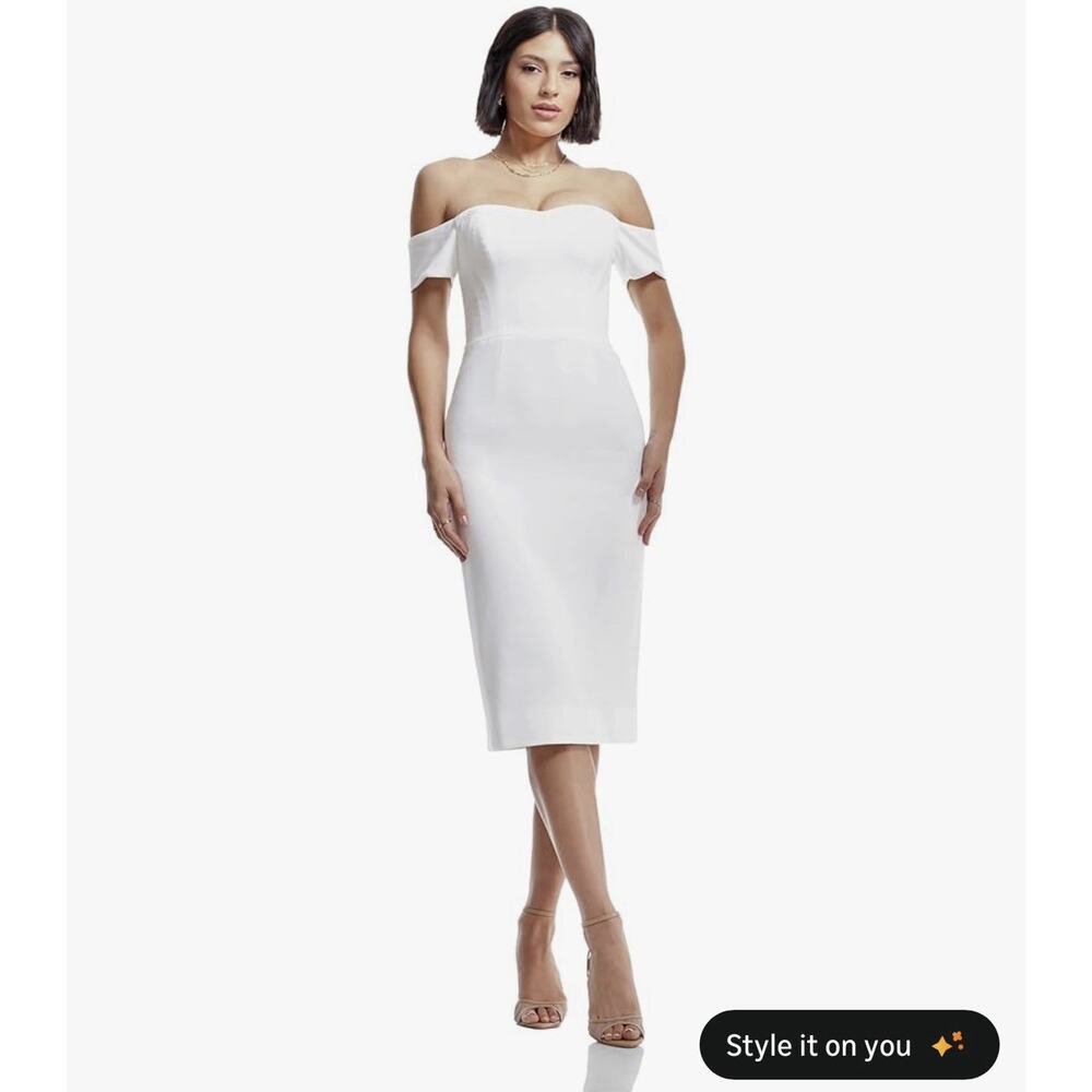 Dress the Population White Off Shoulder Bodycon Midi Sweetheart Neckline Sz L